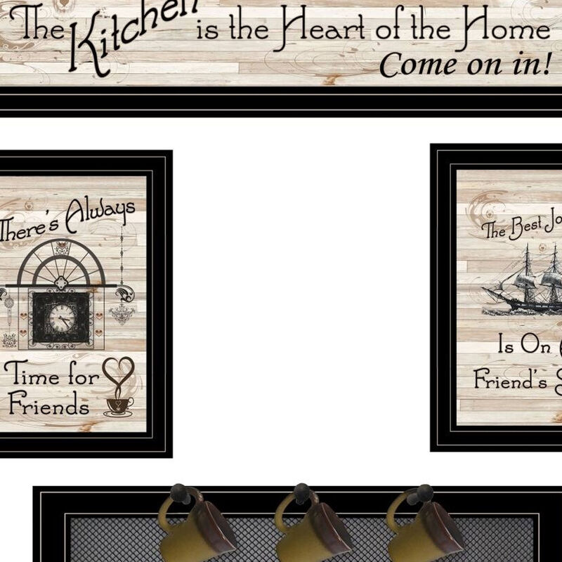 HomeRoots Set Of Four Kitchen Wall Art and Mug Rack image number 2