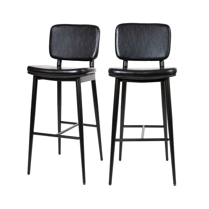 Flash Furniture Kenzie Commercial Grade Mid-Back Barstools - Black LeatherSoft Upholstery - Black Iron Frame with Integrated Footrest - Set of 2