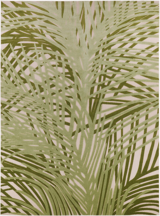 HomeRoots 8' X 11' Ivory And Green Palm Leaf Indoor Outdoor Area Rug