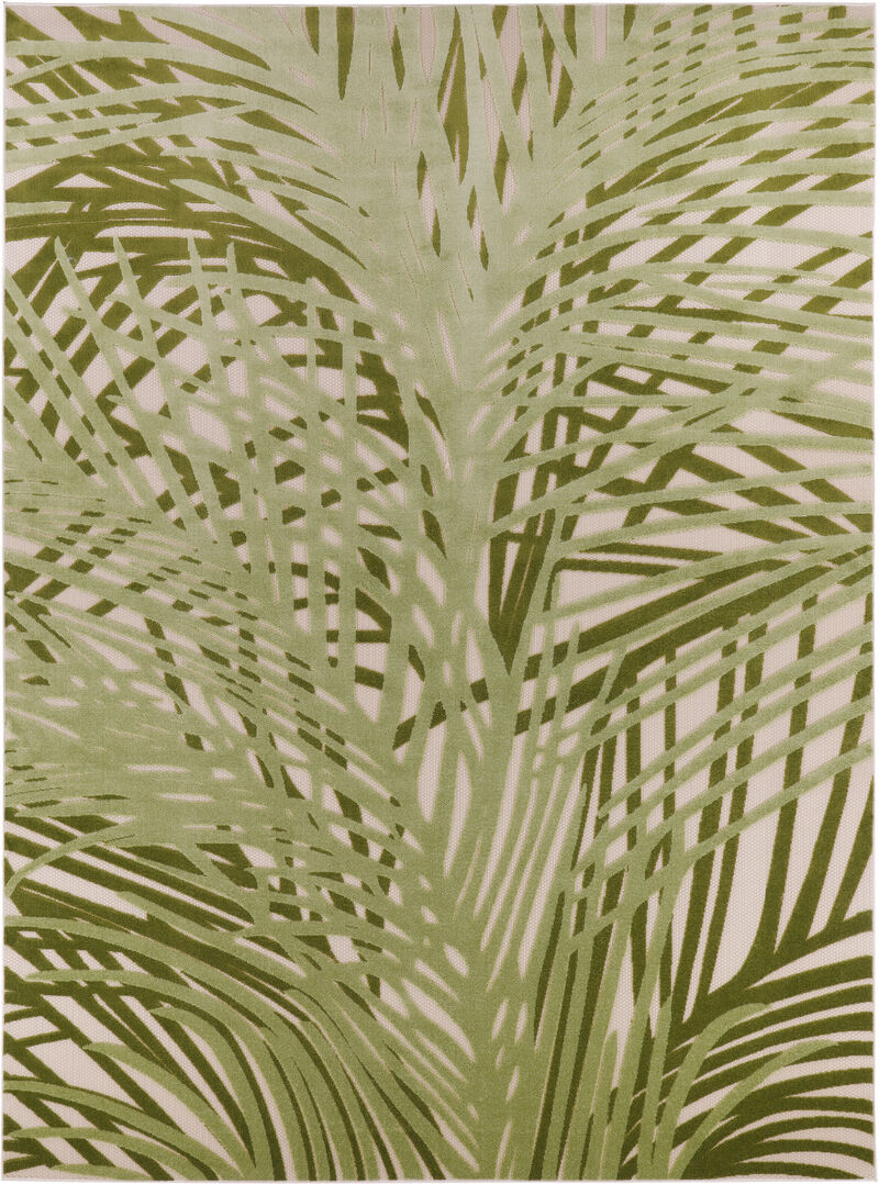 HomeRoots 8' X 11' Ivory And Green Palm Leaf Indoor Outdoor Area Rug image number 0