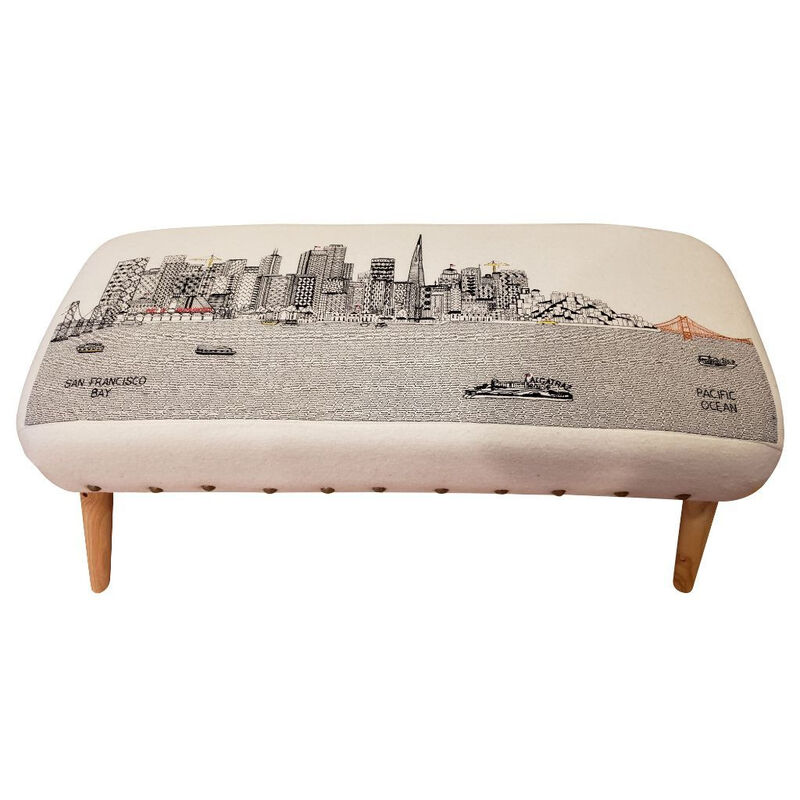38" San Francisco Daylight Skyline Embroidered Ottoman