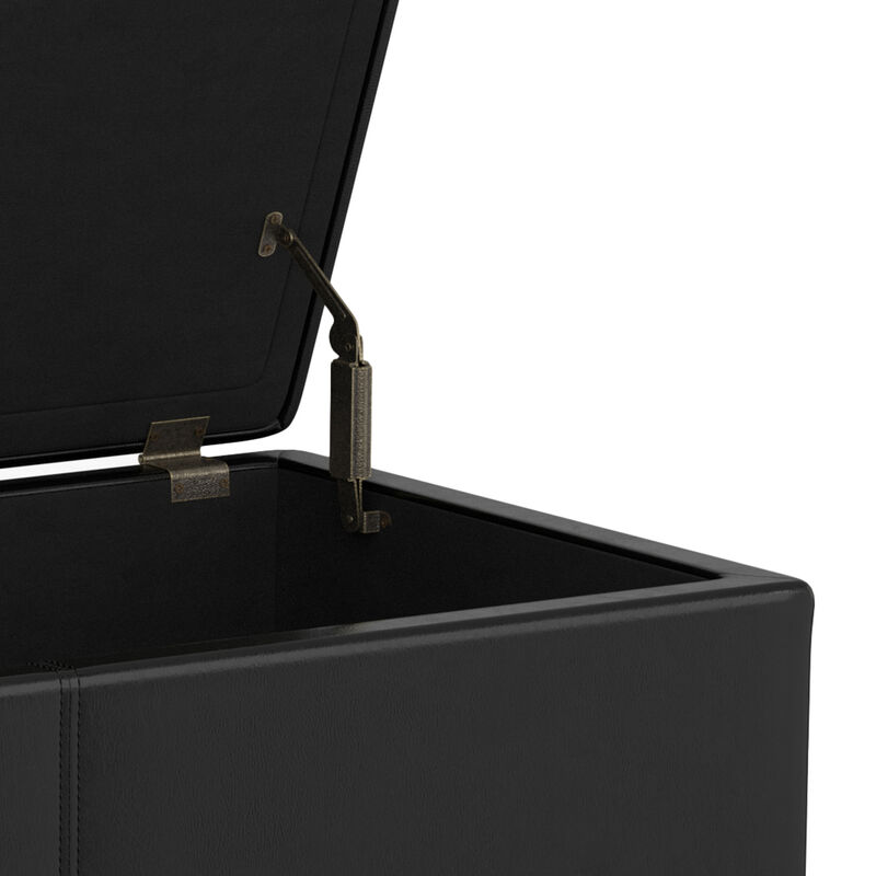 Avalon Extra Large Storage Ottoman Bench in Midnight Black Faux Leather