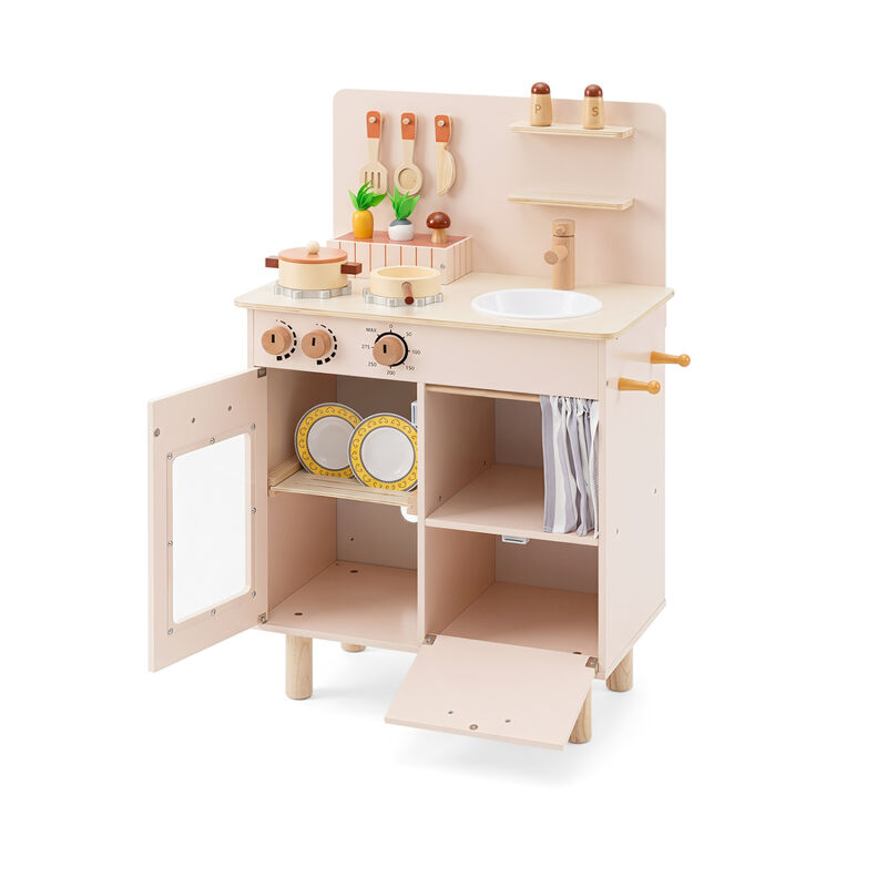 Kids Toddler Wooden Play Kitchen Set with Stove Sink Faucet image number 2