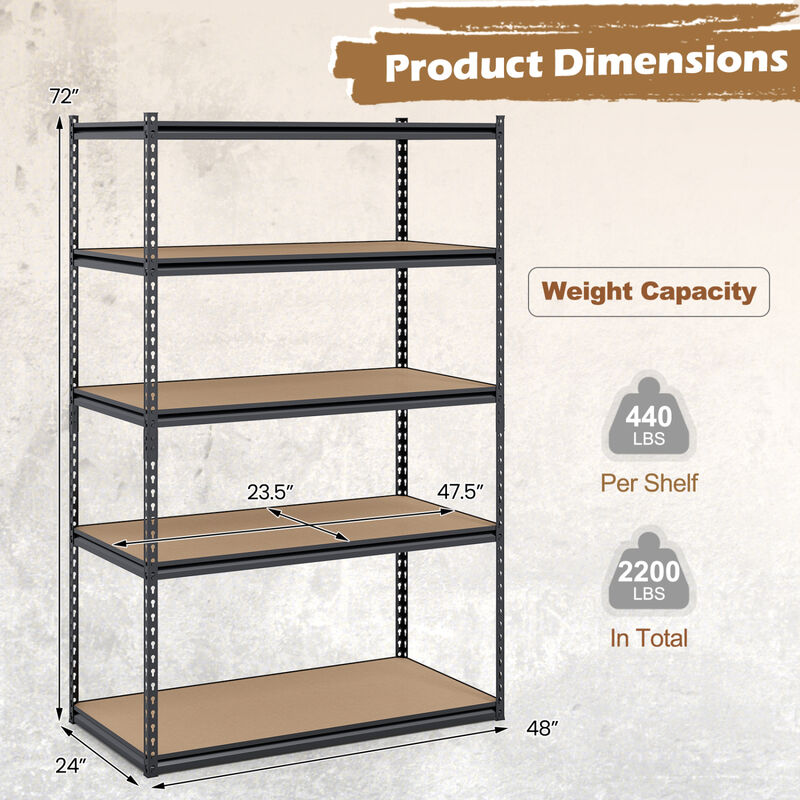 Set of 3 5-Tier Heavy-Duty Garage Shelving Units with 2200 LBS Capacity image number 2