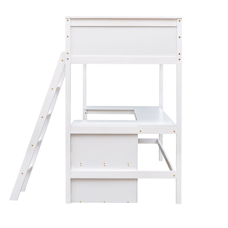 Merax Loft Bed with Shelves and Desk