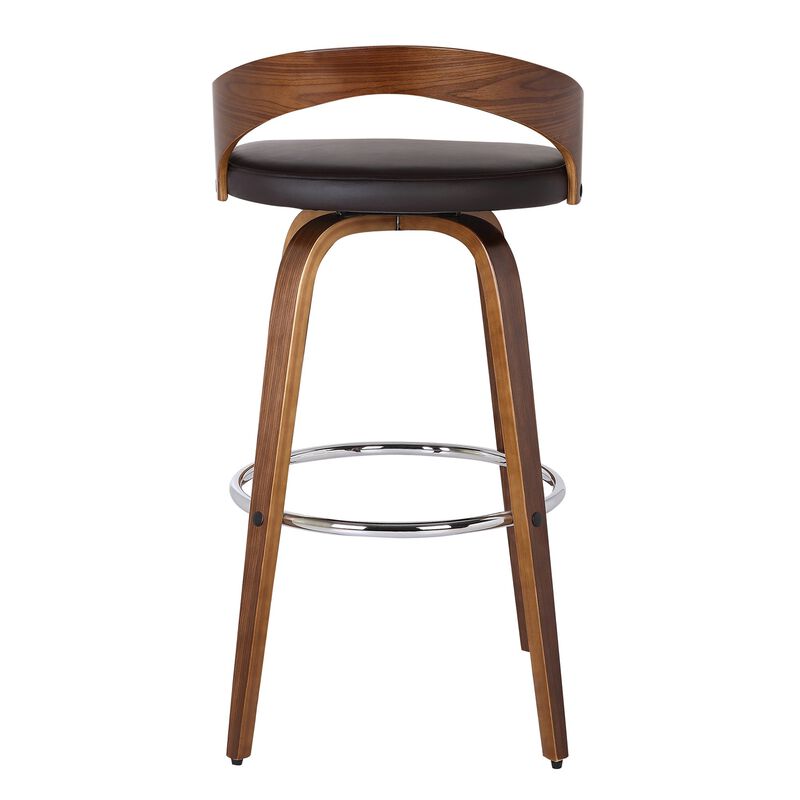 26 Inch Faux Leather Swivel Counter Height Barstool with Open Back, Brown