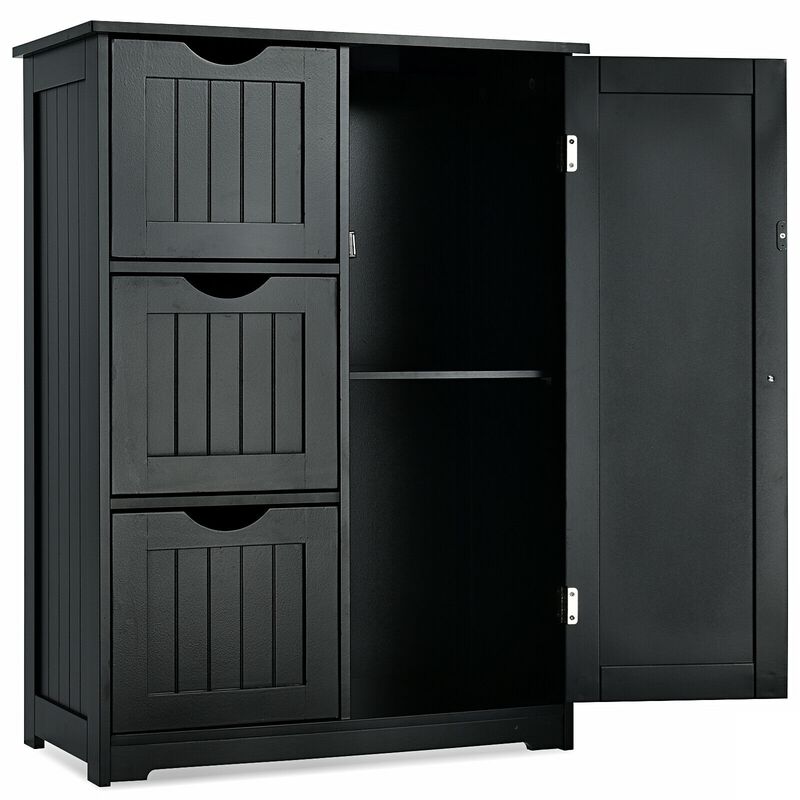 Bathroom Floor Cabinet Side Storage Cabinet with 3 Drawers and 1 Cupboard