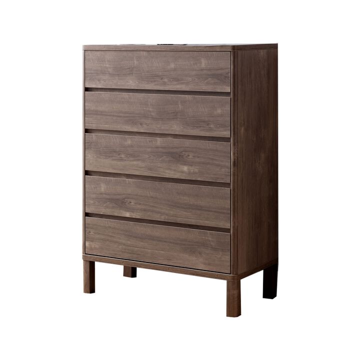 Grained Wooden Frame Chest with 5 Drawers and Straight Legs, Hazelnut Brown-Benzara