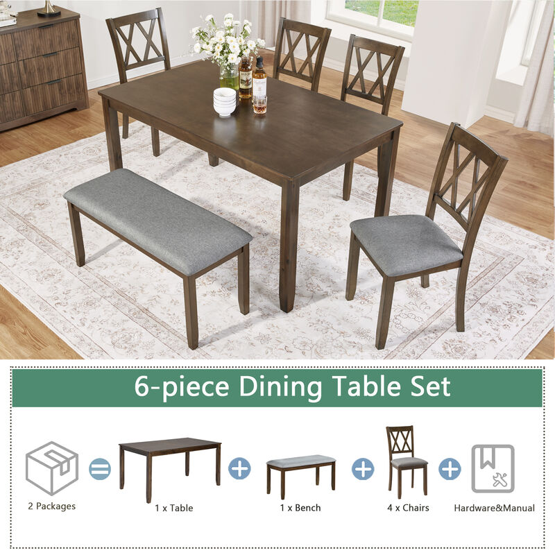 Caxmaf Farmhouse 6‑Piece Wooden Dining Table Set image number 7