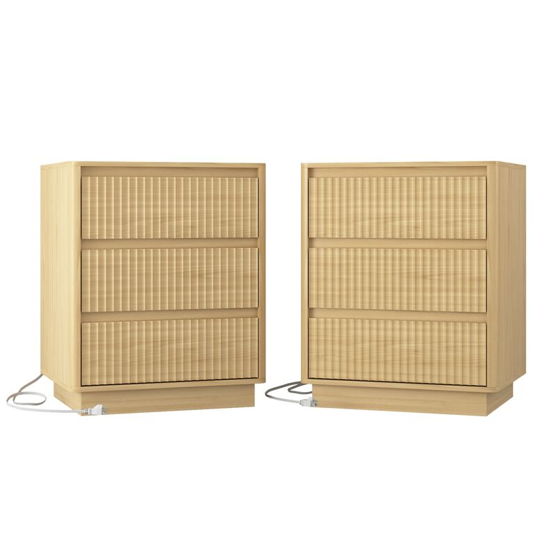 GOODSILO Set of 2 End Tables with Fast USB C Charging Station, Sofa Side Tables with 3 Drawers Large Storage Cabinets for Living Room Bedroom Office image number 6