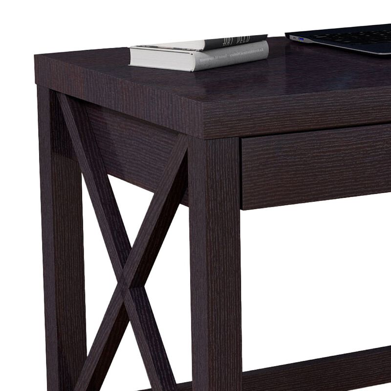 Home Office Writing Desk, 2 Drawers, 47 Inch Farmhouse Red Cocoa Brown