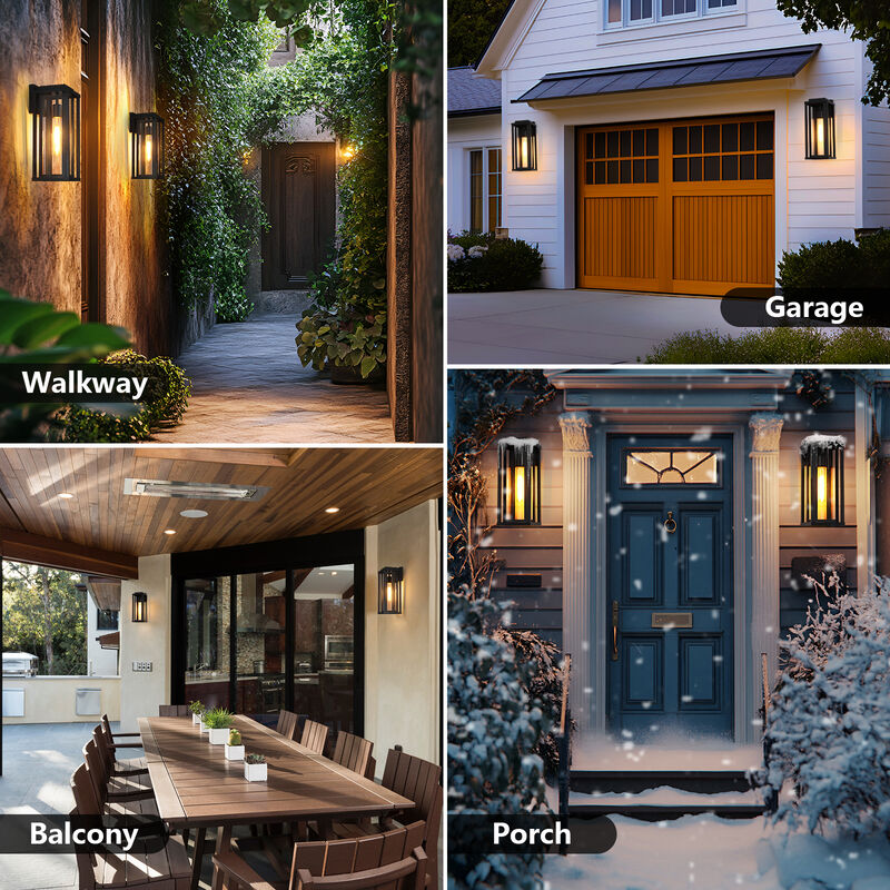 16 in. Modern Industrial 1-Light Dimmable Black Outdoor Wall Lantern image number 5