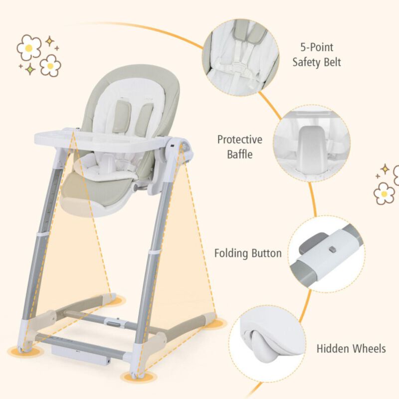 Hivvago Baby Folding High Chair with 8 Adjustable Heights and 5 Recline Backrest