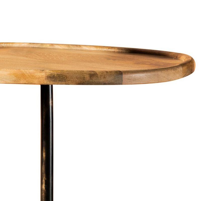 27 Inch Modern Accent End Table, Round Marble Base, Wood, White and Brown-Benzara image number 2