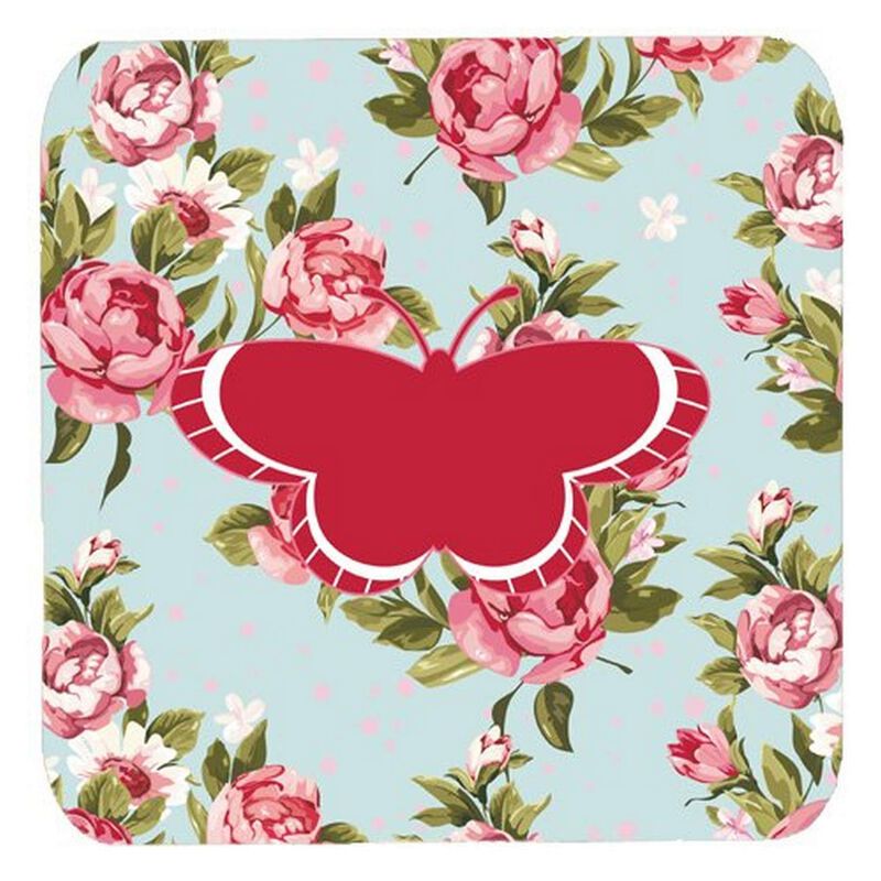 Caroline's Treasures BB1039-RS-BU-FC Butterfly Shabby Chic Blue Roses Foam Coasters (Set of 4), 3.5 H x 3.5 W, Multicolor