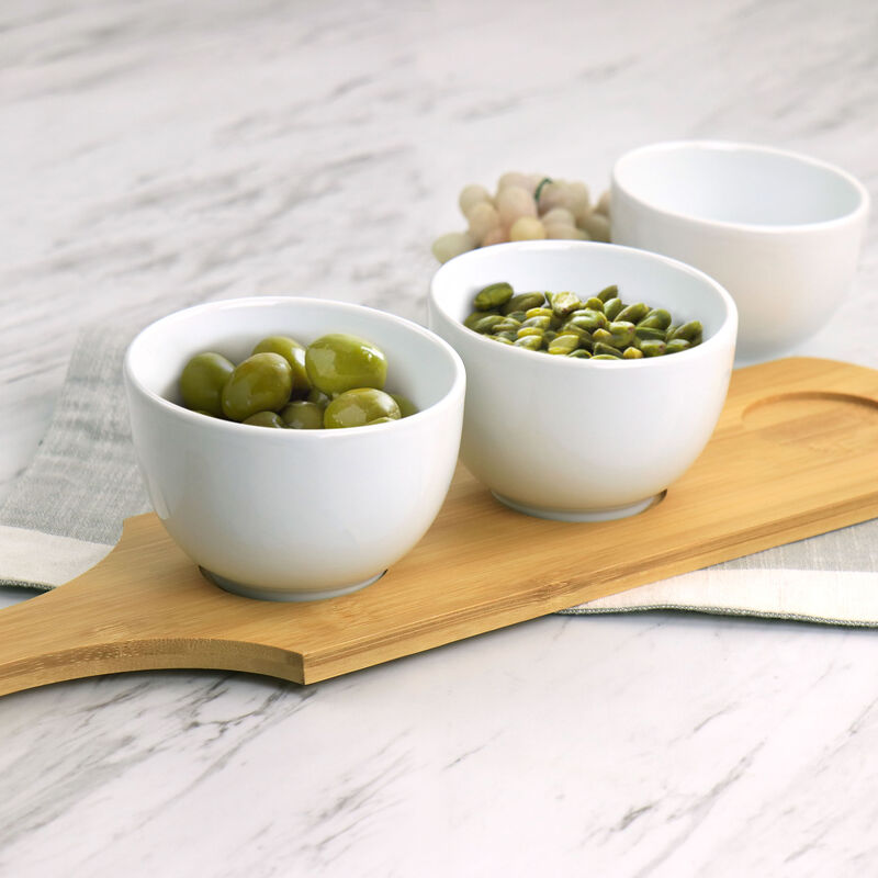 Gibson Elite Gracious Dining 4 Piece Fine Ceramic Tidbit Bowl Set with Base in White