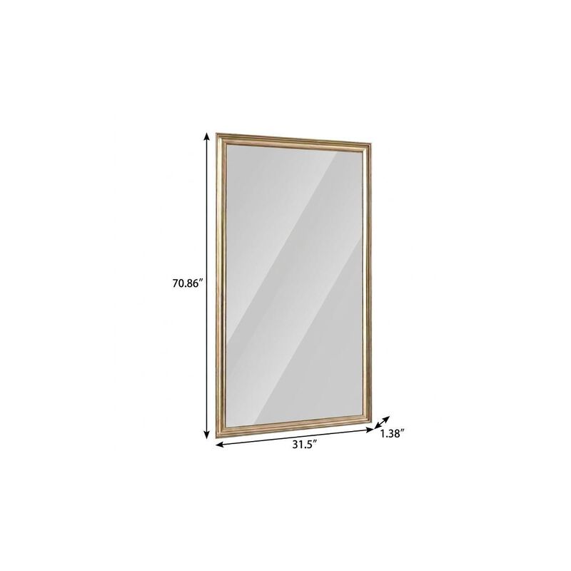HomeRoots 71" Golden Brown Wood Wall Mounted And Leaning Framed Full Length Mirror image number 2