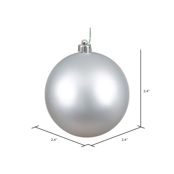 Vickerman 2.4" Silver Matte Ball Ornament, Shatterproof and UV Resistant Plastic, Drilled Cap with Floral Wire, 24 Pack, Compatible with Various D&eacute;cor, Ideal for Holiday Trees