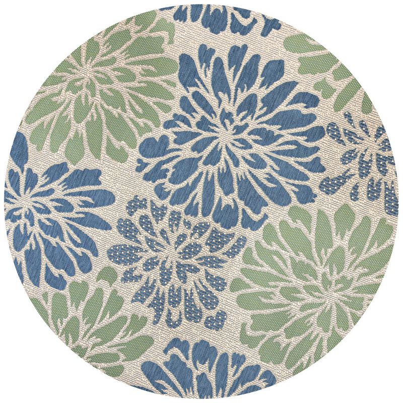 Zinnia Modern Floral Textured Weave Round Indoor/Outdoor Area Rug