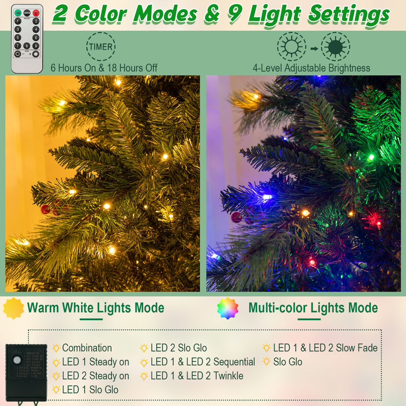 Pre-Lit Artificial Christmas Tree with 300/400/500 LED Lights-8 ft