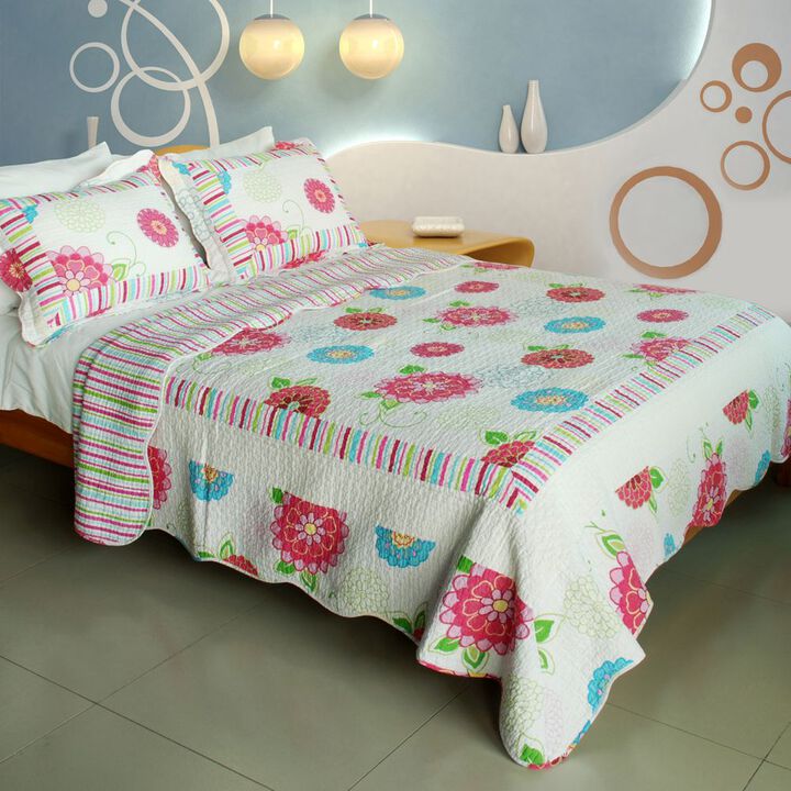 Pink Fairy Tale Queen Size 3PC Cotton Quilted Printed Patchwork Style Bedding Set