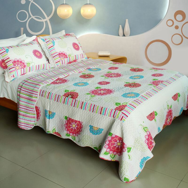 Pink Fairy Tale Queen Size 3PC Cotton Quilted Printed Patchwork Style Bedding Set image number 0