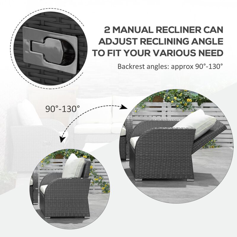 Off-white Patio Lounge: 6-Piece Rattan Set with Recliners