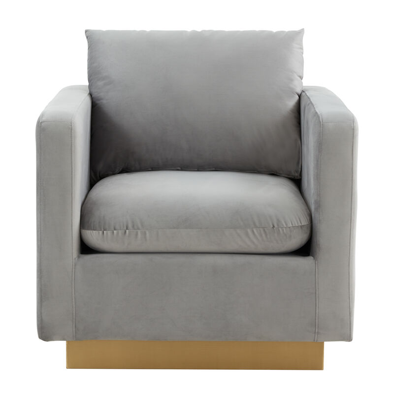 LeisureMod Nervo Velvet Accent Armchair With Gold Frame