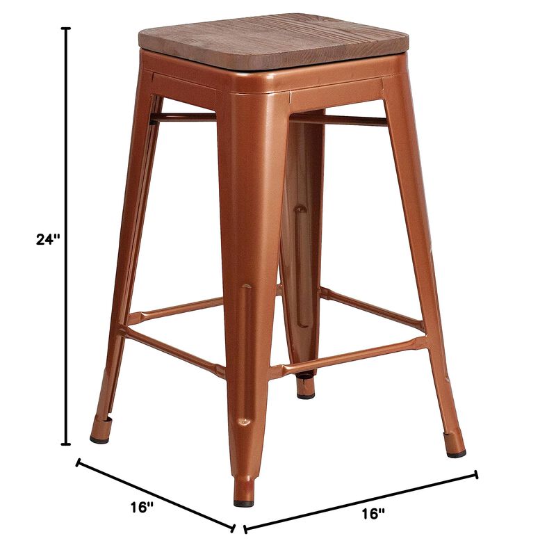 Flash Furniture Sinclair 24" High Backless Copper Counter Height Stool with Square Wood Seat