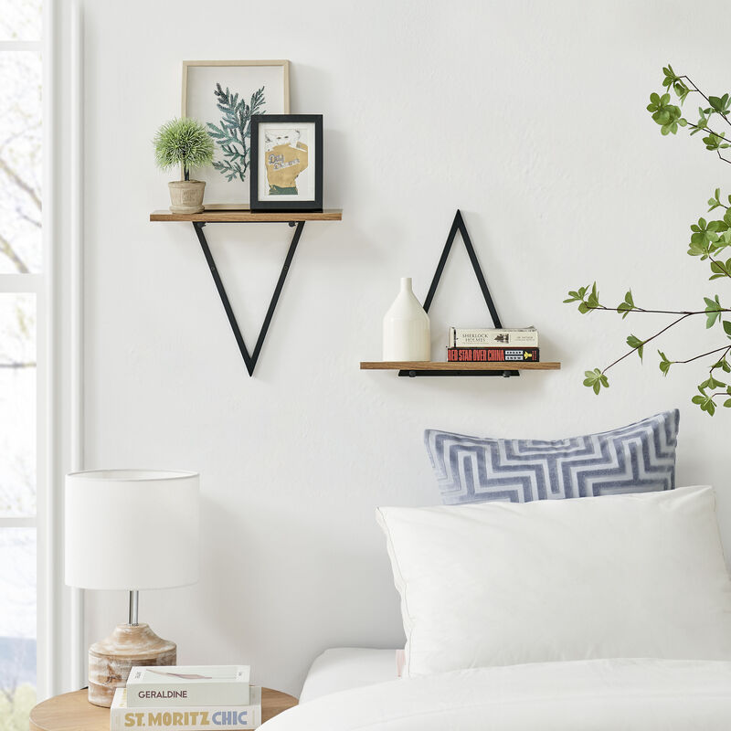 Contemporary Decorative Triangle Accent Metal Frame Wall Shelf - Reversible Configuration