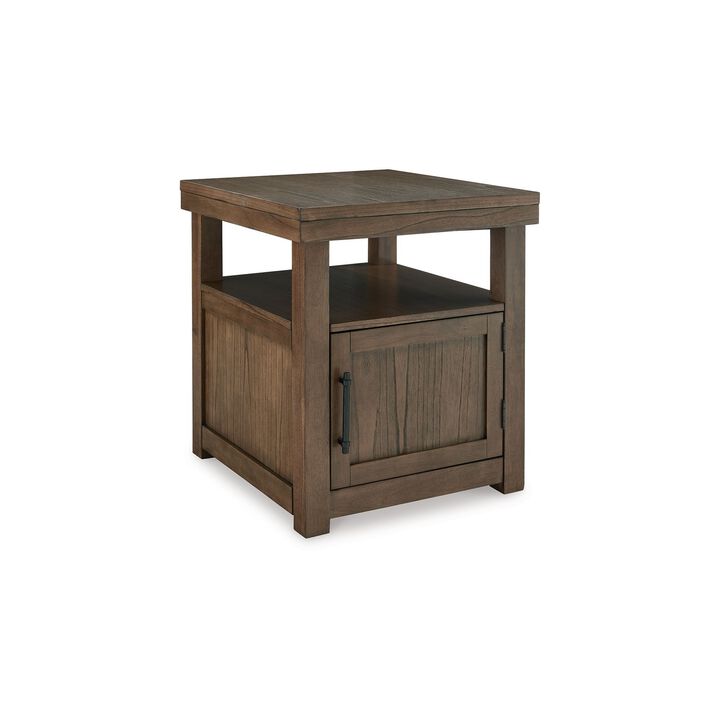Olaf Side End Table, Open Shelf and Cabinet, 26 Inch Brown Acacia Wood