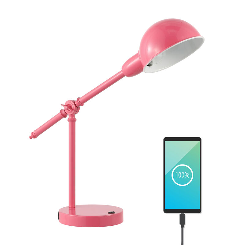 Curtis Vintage Industrial Iron Adjustable Dome Shade LED Task Lamp with USB Charging Port