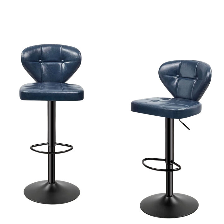 PU Leather Swivel Bar Stools Set of 2, Modern Hydraulic Adjustable Counter Height Stools, Steady Water Resistant Iron Frame 360&deg; Kitchen Island Chairs