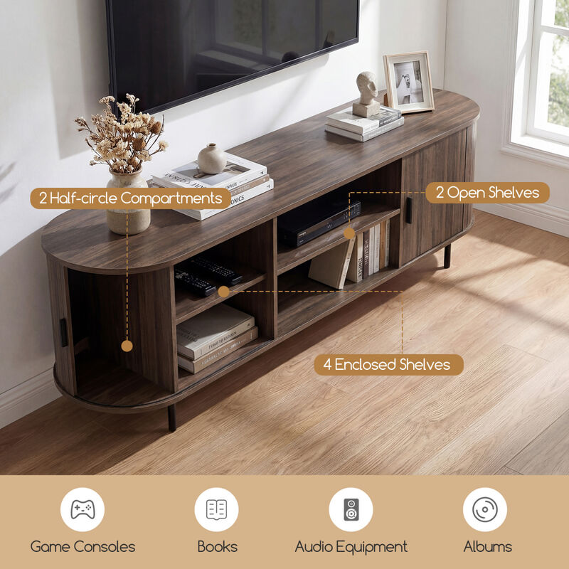Modern Entertainment Center TV Stand with Fluted Sliding Doors image number 5