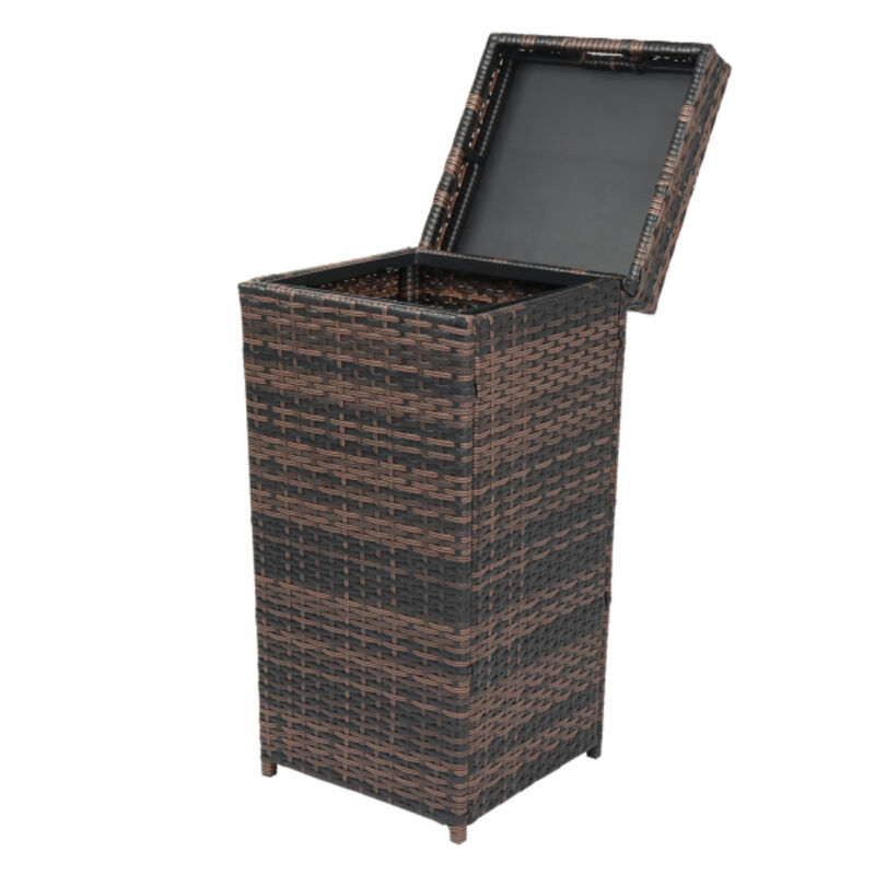 Decorative Outdoor Trash Can Rattan-Style Bin with Metal Frame & Top Cover