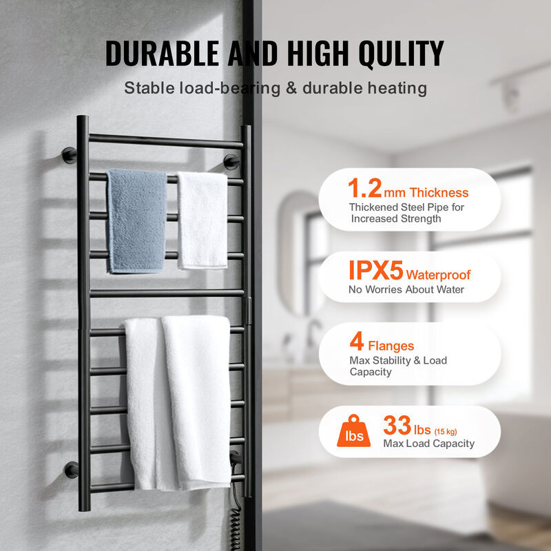 10-Bar Towel Warmer Rack Wall Mounted Heated Towel Rack for Bathroom