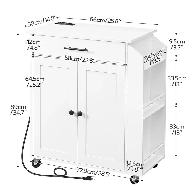 Rolling Kitchen Island Cart with Power Outlet, Drawers and Spice Rack image number 2