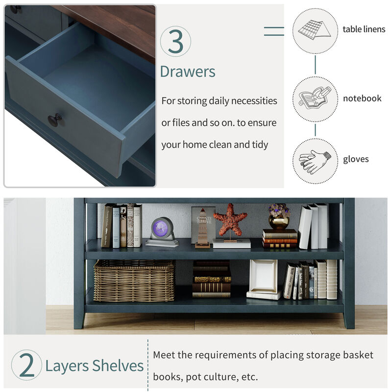 Whisen Modern Design Console Table with 3 Drawers and 2 Open Shelves - Espresso