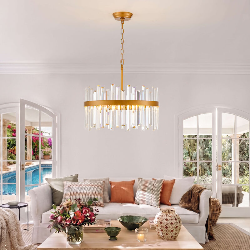 Jojospring Casandra 5-light Drum Crystal Glass Chandelier - 18.5 inches in diameter x 16.5 inches H - Medium-gloss Brushed Brass image number 4