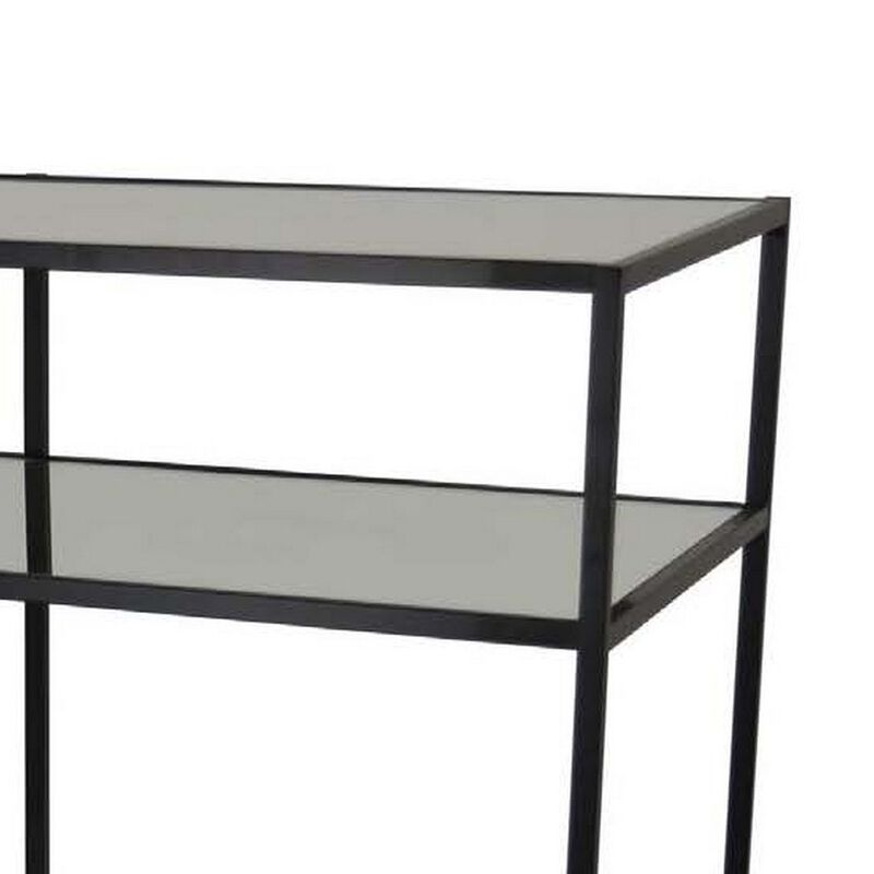 Gwen Plant Stand with 3 Mirrored Shelves, Black Metal Frame 40 Inch - Benzara