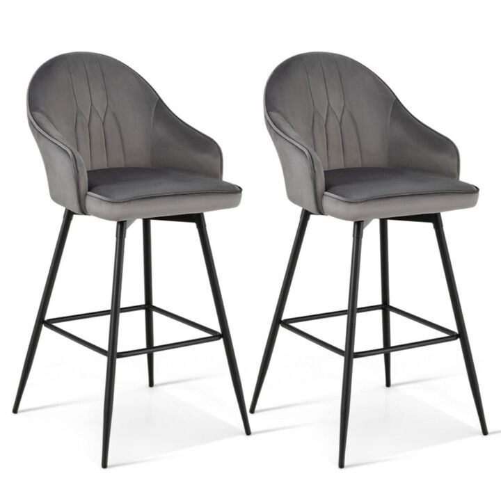 Hivvago 2 Pieces 29.5 Inch Pub Height Swivel Velvet Bar Stools with Metal Legs
