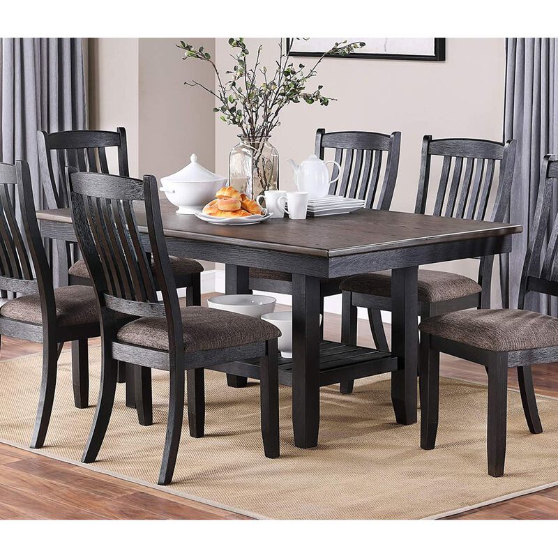 1pc Dining Table Dark Coffee Finish Kitchen Breakfast Dining Room Furniture Table w Storage Shelf Rubber wood