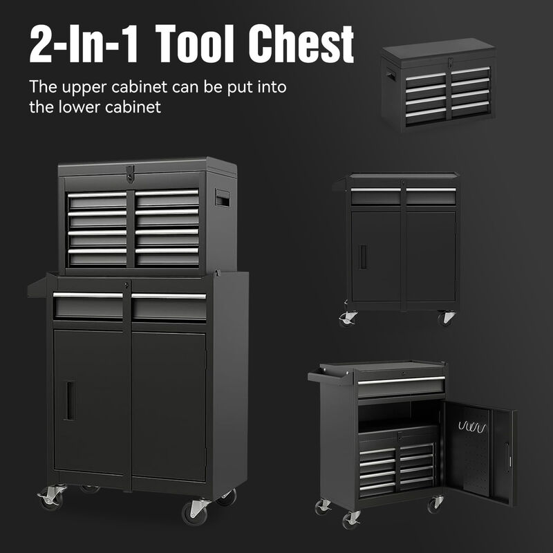 ELEMENT ACE 5-Drawer Rolling Tool Storage Cabinet with Detachable Top Tool Box, Lockable Wheels, Adjustable Shelf, Locking Mechanism and 154 Included Tools for Garage Workshop image number 8