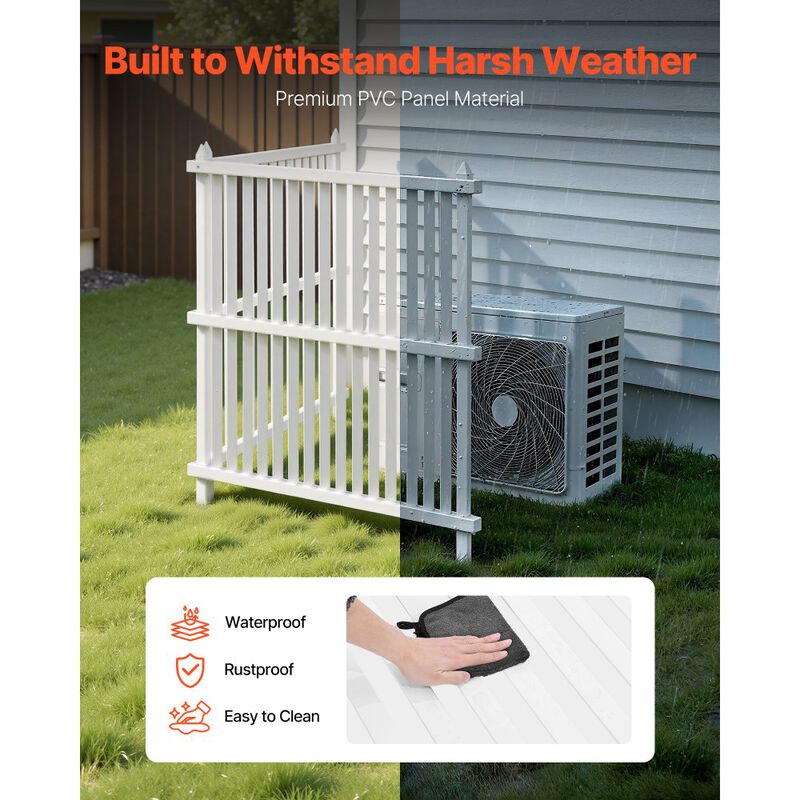 Outdoor Air Conditioner Privacy Fence with Ground Stakes, Vinyl Screen for Trash Cans & Pool Equipment-White image number 4