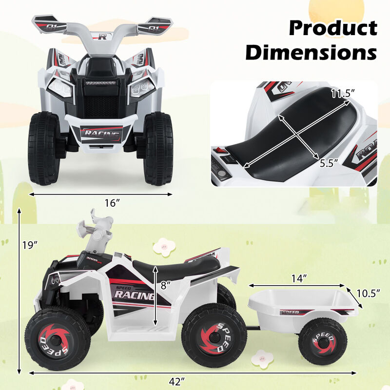 Kids 6V Ride On ATV Quad Car with Detachable Trailer for Outdoor Play image number 2