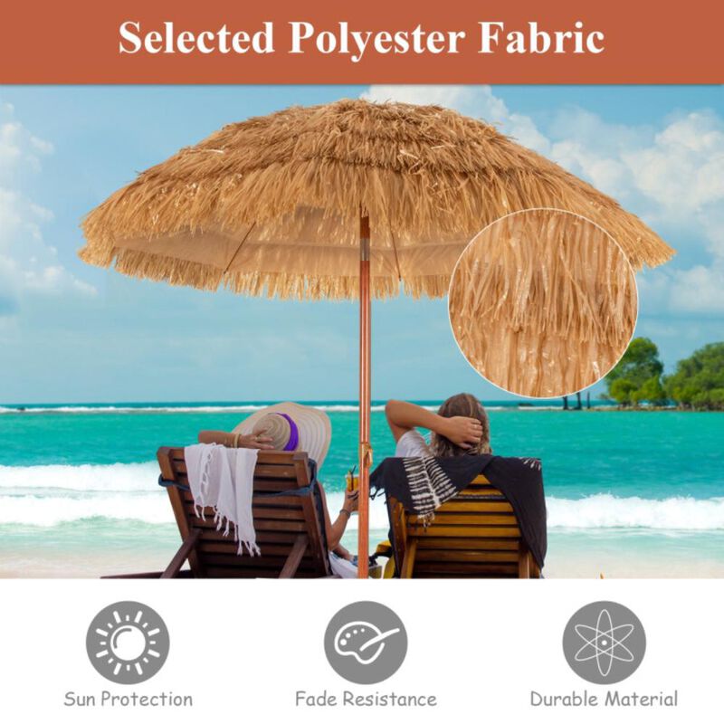 Hivvago 6.5 Feet Portable Thatched Tiki Beach Umbrella with Adjustable Tilt