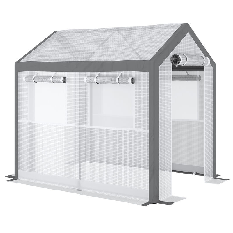 Outsunny 8' x 6' x 7.5' Walk-In Greenhouse, Outdoor Gardening Canopy with 6 Roll-up Windows, 2 Zippered Doors & Weather Cover, White