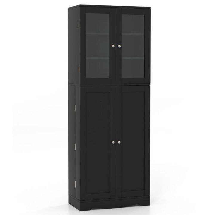 Hivvago Tall Kitchen Pantry Cabinet with Dual Tempered Glass Doors and Shelves