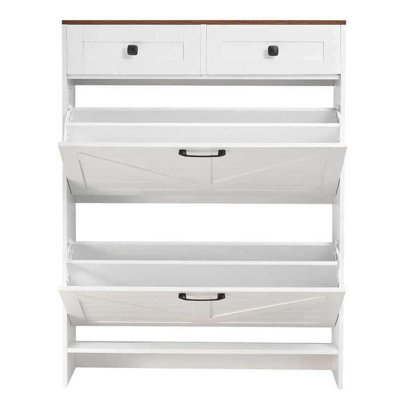 Shoe Cabinet with 2 Flip Drawers, Freestanding Storage Organizer for Entryway image number 3