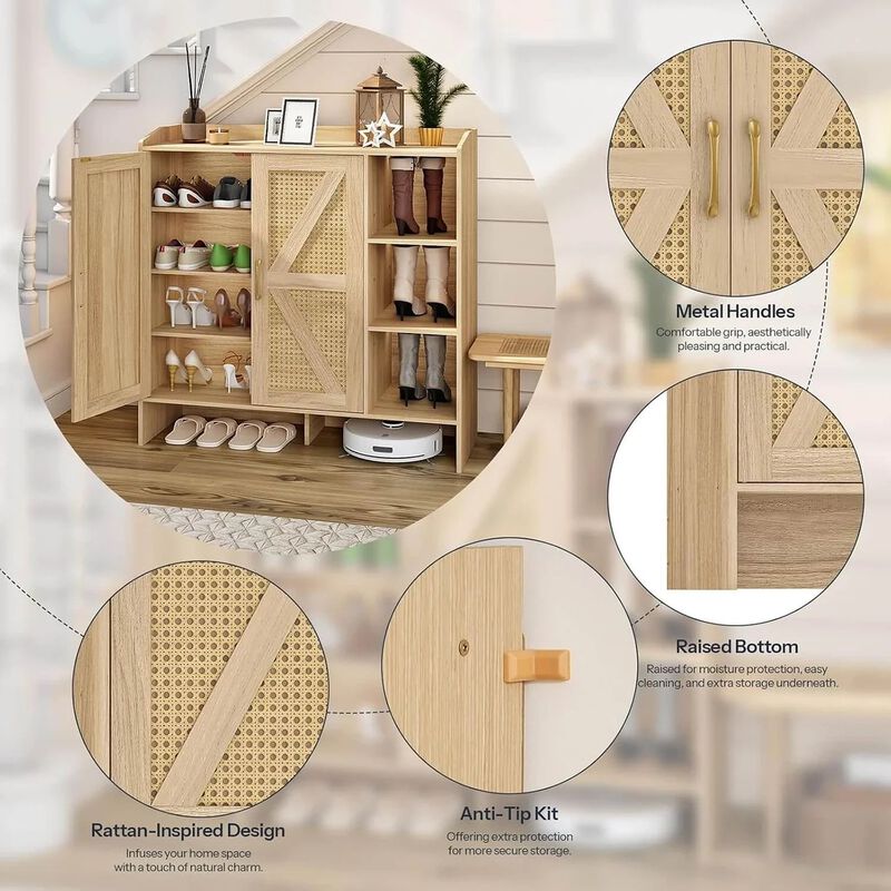 Rattan Style Shoe Cabinet with 4-Tier Storage for Hallway Organization-Natural image number 6
